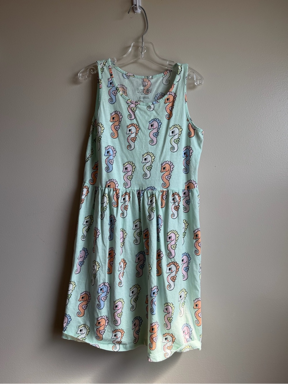 H&M Seahorse Print Tank Dress Mint Green Beach Coastal Girls 8 9Y